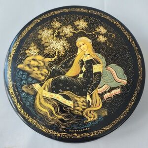 Vintage Russian Lacquer Box Hand Painted Golden Hair Goldilocks‎ Signed USSR ART